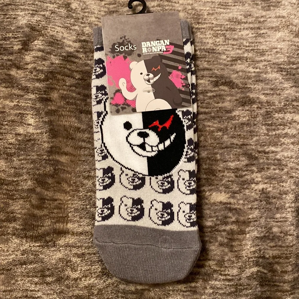 2/$12 Danganronpa‎ Monokuma Grey No-Show Socks Hot Topic
